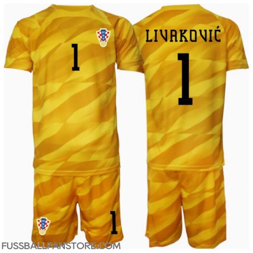 Kroatien Dominik Livakovic #1 Torwart Replik Heimtrikot Kinder EM 2024 Kurzarm (+ Kurze Hosen)